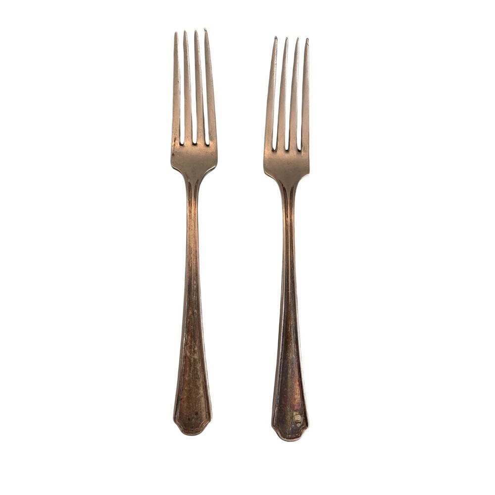 Vintage Victor V. Clad Co Philadelphia Set of 2 Dinner Forks 6 7/8" Outline Edge